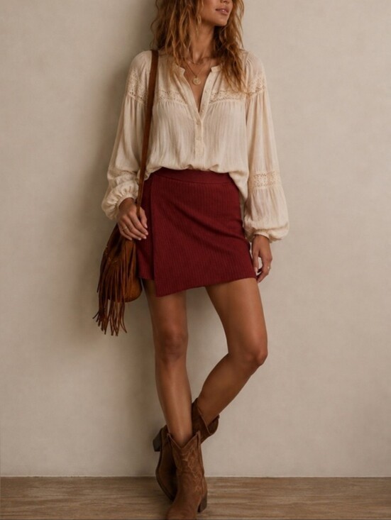 Free People Dresses & Skirts - Free People Wine Red Ribbed Knit Wrap Mini Skirt large NWTs acadamia layering
